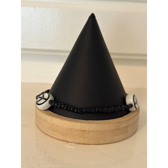 Black Beaded Anklet With White Peace Signs For Women Jewelry Accessory - Picture 3 of 5